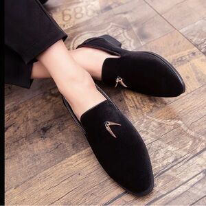 Othr Black Velvet Slip-On Loafers with Gold Accent